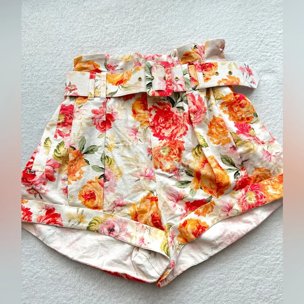For Love And Lemons Peony Pleated Shorts Medium high waisted‎ floral NWOT